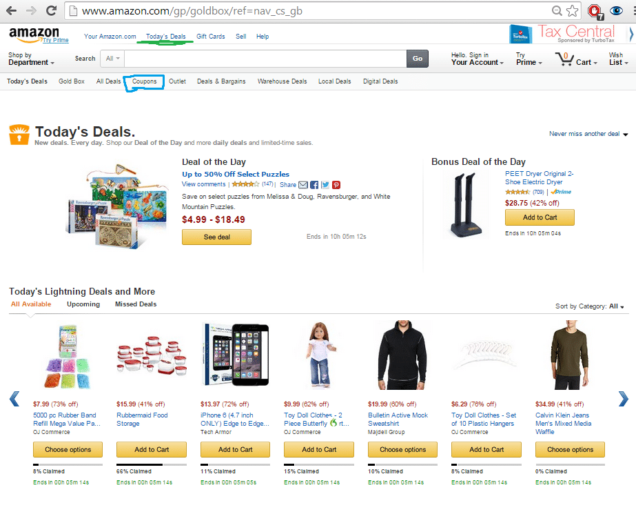 Amazon Daily Deals Page